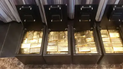 Venta de lingotes y pepitas de oro.