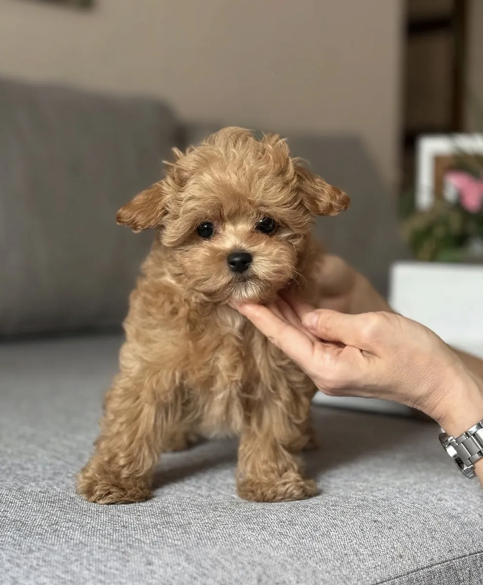Küçük Maltipoo yavruları sahiplenmek için.