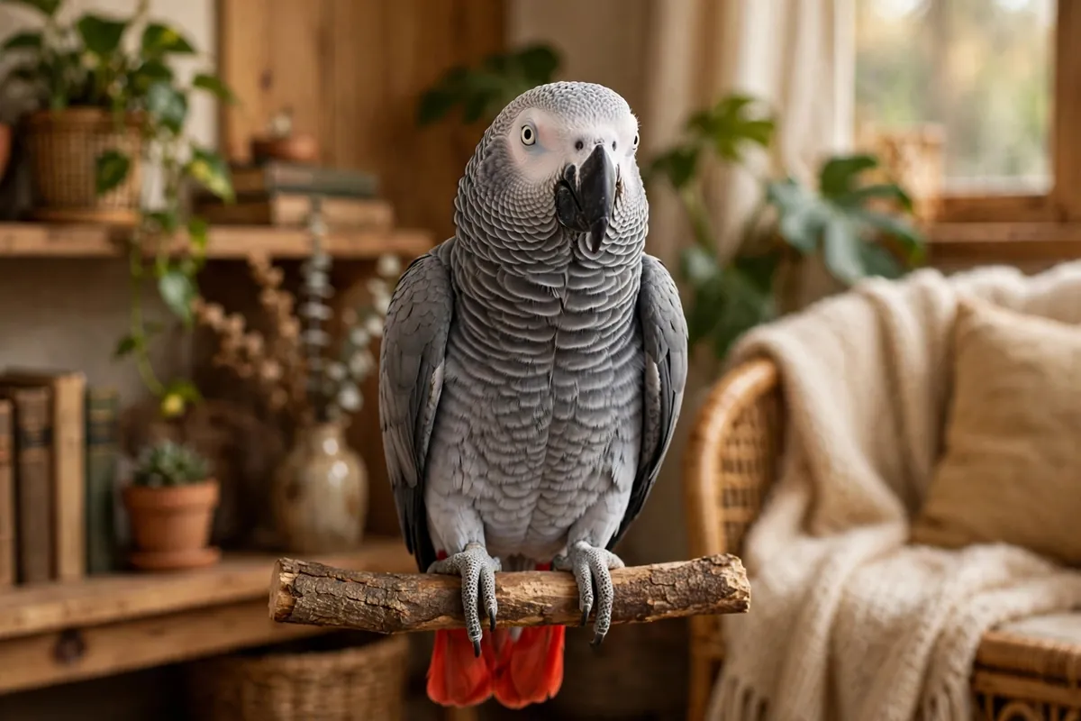 Lindo loro gris africano con cola roja